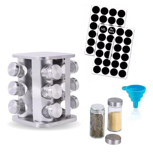 360° Rotating Spice Rack, 20-Jar Seasoning Organiser With Erasable Labels And Funnel, Square Carousel Free Standing Rack For Kitchen