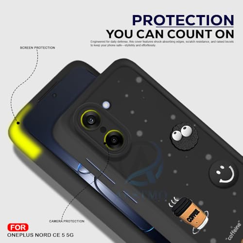 Image of AESTMO Back Case Cover for OnePlus Nord CE 5 5G Cover | Cute Fun Cartoon 3D Ball | Coffee Silicone Case | Full Body Protection | Camera Protection Back Cover for OnePlus Nord CE 5 5G (Black)