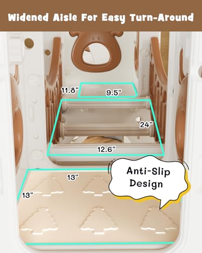 Image of XJD 12-in-1 Toddler Slide and Swing Set, Kids Slide for Toddlers Age 1+, Toddler Outdoor Playset New Upgrade with Golf Set, Basketball Hoop, Drawing Board for Playground (Brown)