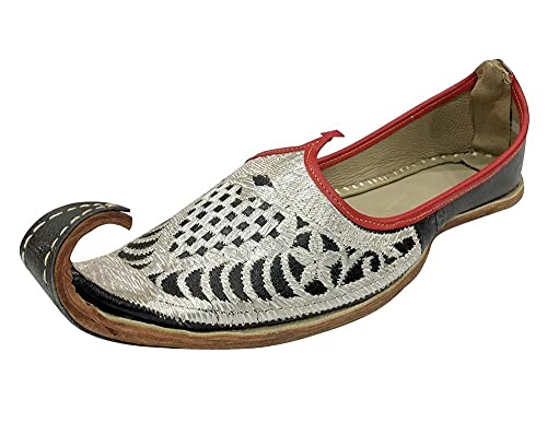 Punjabi Jutti for Men Leather Sliver Balck Rewari Shoes Khussa Traditional Loafers Slipon Handmade Jootis