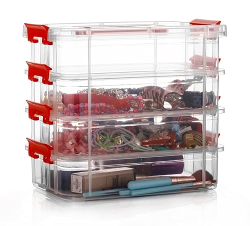 Image of Xmart India 4-Layer Plastic Storage Box and Organiser, Multipurpose Clear Stack & Carry Box, Portable Craft Storage Organiser, Sewing Storage Bin, Stationery & Jewellery Organisers Box(Multicolor)