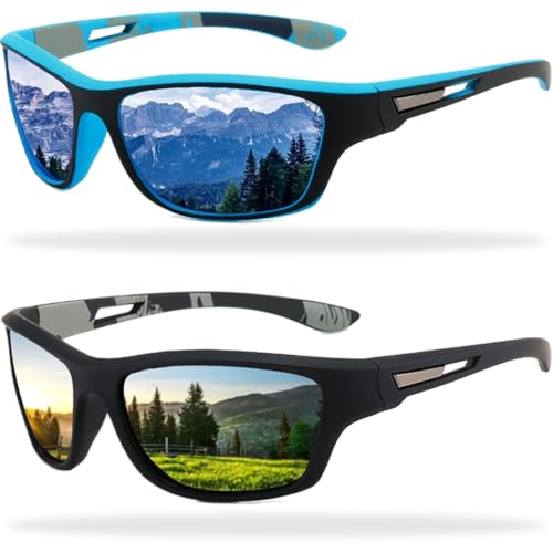 QEEUIFT Sport Sonnenbrille Herren，Polarisierte Sonnenbrille，Sportbrille für Herren zum Angeln Fahrrad Golfen Laufen UV400 Schutz，2 Stück Set.