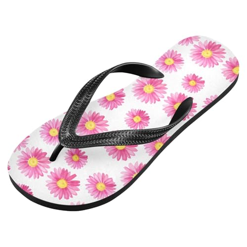Sinestour Pink Flowers White Flip Flops for Beach Thong Sandals Anti-slip Lightweight Beach Slippers for House Indoor Outdoor2