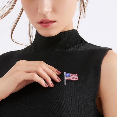 Image of Rhinestone Bowknot USA Flag Brooch Pin for Women Fashion Crystal 4th of July American Patriotic Medal Blue Red Brooches Independence Memorial Day Jewelry