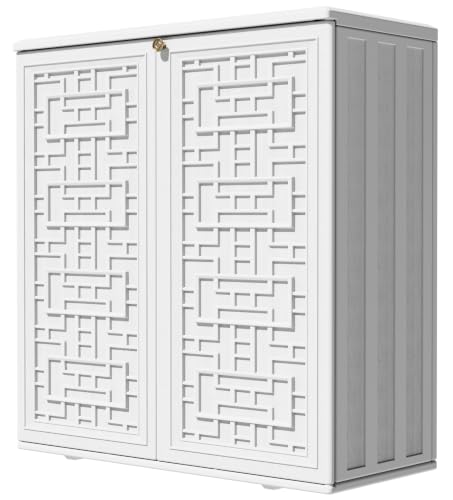 Image of KINYING Outdoor Storage Cabinet,62 Gallon Resin Storage Box,White