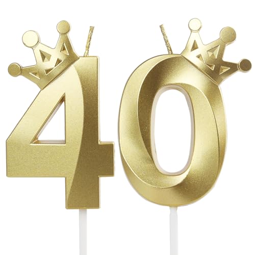 40th Birthday Candles for Cakes,Gold Number 40 Candles,Golden Diamond 40th Birthday Candles Crown Decoration for Party Supplies