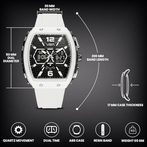 Image of V2A Impact 50mm Analog Digital Watch for Men | X-Frame Hybrid Dial Design | Alarm Stopwatch Day Date 12 /24 Hr | TPU Sport Strap | 50M Water Resistant | Gift for Mens