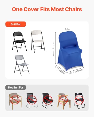 Image of VEVOR Chair Covers, Polyester Spandex Chair Cover, Stretch Slipcovers for Wedding Party Dining Banquet Flat-Front Chair Covers (Royal Blue-c, 50PCS)