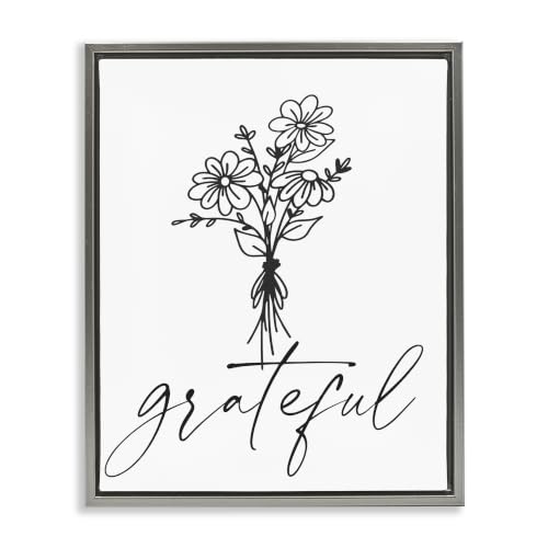 Grateful Floral Script Daisy Bouquet, 17 x 21 Inch Canvas in Floater Frame