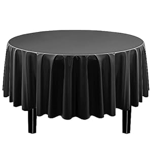 Fixwal Black Plastic Tablecloth, 12 Pack 84 Inch Plastic Round Tablecloth, Black Plastic Table Cloth Disposable for Parties Picnic Birthday Wedding Banquet