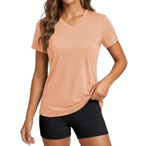 MAGCOMSEN Women's Workout Tops Short Sleeve UPF 50+ Athletic Shirts Quick Dry V-Neck T-Shirt Moisture Wicking Gym Tee