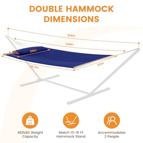 Lazy Daze Hammocks 12 FT Double Quilted Fabric Hammock with Spreader Bar and Detachable Pillow, 450lbs Weight Capacity, Navy Blue by Lazy Daze Hammocks - Image 3