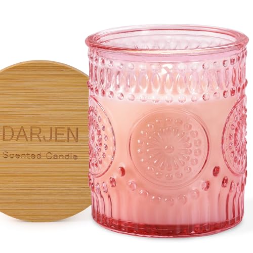 DARJEN Rose Scented Candles for Home- 5.3oz 35H Natural Soy
