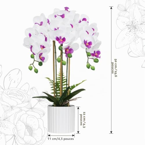 Orchidée artificielle haut de gamme 3 branches blanches et violettes - 3