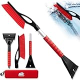 DIYSELF 27' Snow Brush with Two-Size Ice Scrapers for Car Windshield, 4 Pack Detachable Snow Removal Tool, Ergonomic Foam Grip, Snow Scraper for Car, Trucks, SUV, Christmas Stocking Stuffers for Men