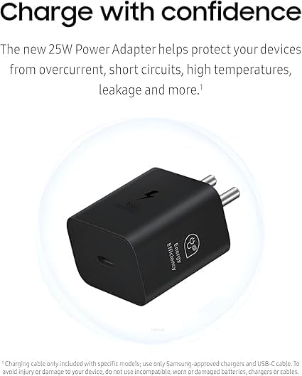 Image of Original 25W Gan USB-C Superfast Charger Adapter Compatible With Samsung Galaxy S /A /M /F /Z Series-For S25 /S24 /S23 /S22 Ultra /S21 /21FE /S20 /Note /M54 /M53 5G /M33 /M23 /A34 /A54 5G /A13 (DEC158), Black