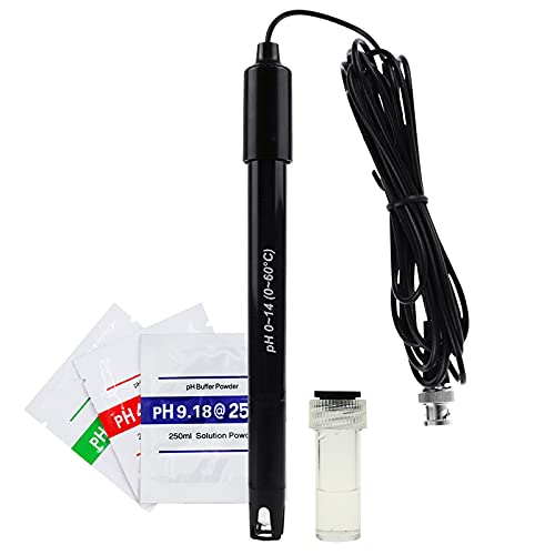 DANOPLUS 300 cm de longueur Câble Électrode Sonde de pH remplaçable (0-14 pH), Connecteur BNC avec 3 sachets de poudre d'étalonnage