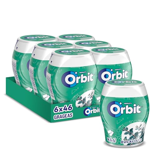 Orbit Bote de Chicles Sin Azúcar Sabor Eucalipto, Fresco, Intenso y de Larga Duración en formato Gragea (6 x 46 chicles)