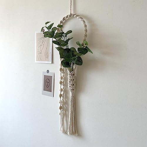 Avoik Makramee Gewebt Wandbehang, Boho Heimdekoration Schicke Wandkunst mit künstlicher Pflanze Wanddekoration Handmade Woven Bohemian Tapestry für Schlafzimmer Wohnzimmer Bauernhaus Wohnung Dorm