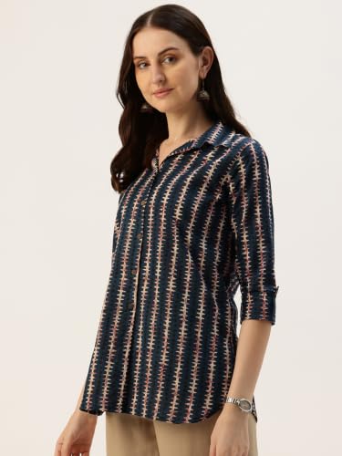 Image of feranoid Classic Collared Cotton Shirt with 3 /4 Sleeve for a Timeless Casual Look