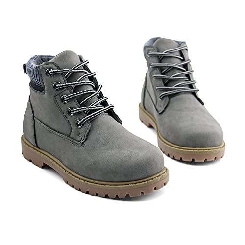 Jabasic Kids Ankle Boots Boys Girls Lace-Up Outdoor Comfort Work Boots (1,Grey) #TOP5