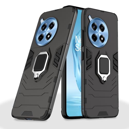 Image of Pikkme OnePlus 12R 5G Back Cover | D5 Tough Armor Bumper | 360 Protection Case | Ring Holder Stand Case for OnePlus 12R 5G (Black)