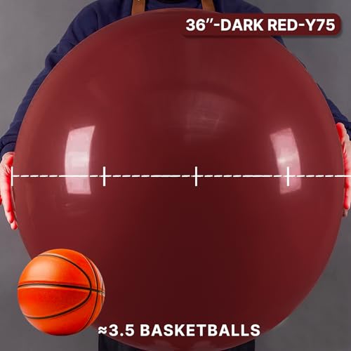 Image of PartyWoo Burgundy Balloons 4pcs 36 Inch Dark Red Maroon Ruby Red Latex Helium Balloons for Graduation Valentine's Day Wedding Anniversary Casino Citizenship Christmas Party Decorations Red-Y75