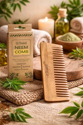 Image of R.Kant Neem Wooden Hair Comb | Wide Teeth Detangler | Natural Hair Care | Shampoo Comb | Gentle on Scalp | 1 Piece