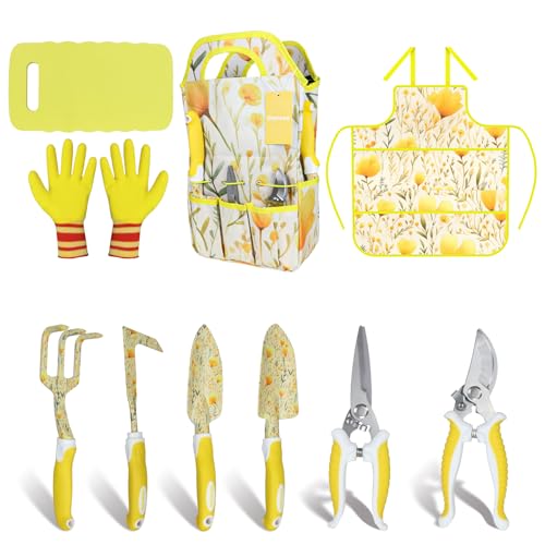 Yellow Garden Tools Set for Women, iHansee...