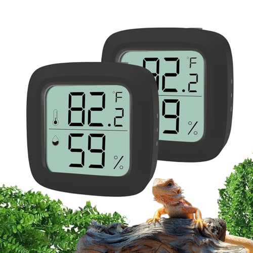 Image of Black 2-Pack Reptile Thermometer and Hygrometer - Digital LCD Temp & Humidity Gauge for Bearded Dragon, Corn Snake, Hermit Crab, Iguana, Axolotl, Vivarium & Terrarium Setup