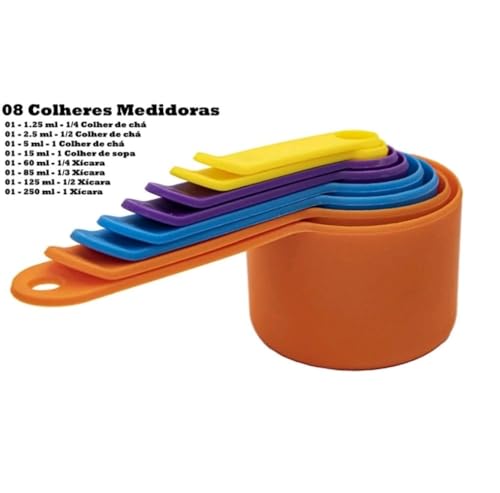 Jogo 08 Peças Medidor Culináreo De Xícaras E Colheres Medidoras
