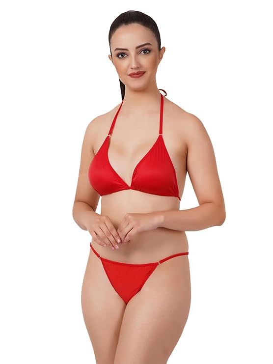 GenericCulture Flossy® 1027 Women's Cotton Summer Sexy G-String Bikini Thong Lingerie Set Bikini Swimsuit 2 Piece Halter Strap Neck Tie Triangle Bathing Suit Bikini Set