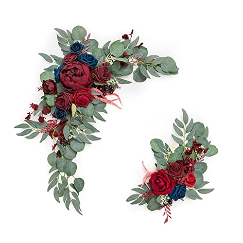 RThNDM Juego de 2 guirnaldas decorativas de flores artificiales rústicas de flores de arco de boda, decoración de primavera con rosa peonía girasoles hojas verdes para boda, letrero de bienvenida Cover