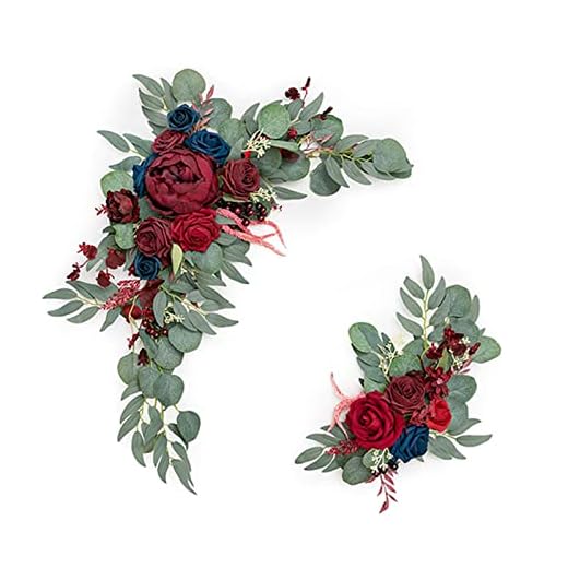 RThNDM Dekorativ bylte rustik konstgjord blombylte uppsättning av 2 bröllopsbågar blommor vår dekorativa swags med ros pion solrosor gröna blad för bröllop välkomstskylt blommig dekor