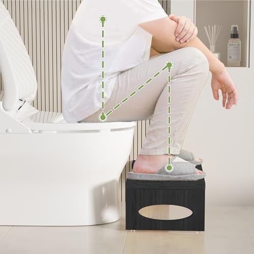 Foldable Toilet Stool, 7 Inch Bamboo Poop Stool, Bathroom Step Stool Squat, Toilet Stool Squat Adult (Black)