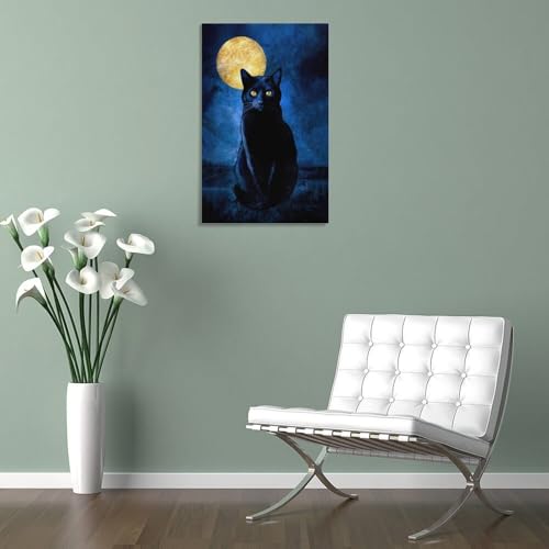 Chat noir de Monet et lune pour déco salon cosy