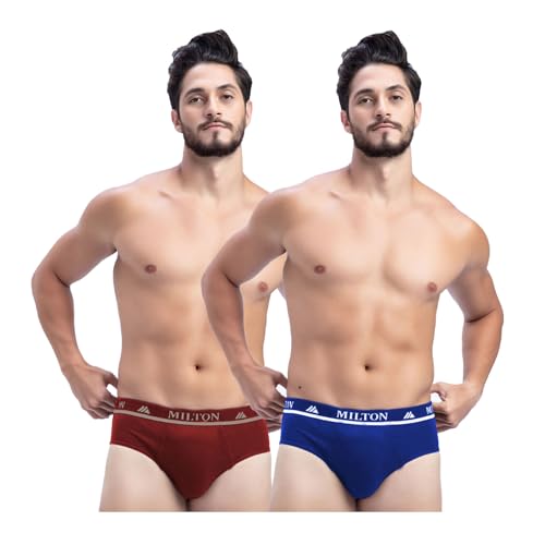 Image of Milton Mens Pure Cotton Solid Briefs|Soft Breathable Underwear for Men|Outer Elastic Comfort Fit Waistband|Skin-Friendly Essentials|Multi-Color, Color Name May Vary as per Availability|Pack of 2