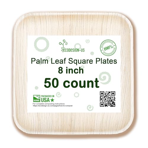 ECODESIGN-US 50 Disposable 8" Square Palm Leaf Plates