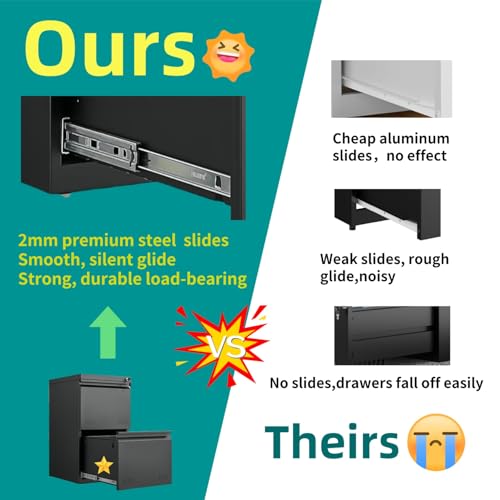 Image of Guizeeopo 2 Drawer File Cabinet with Lock, Vertical File Cabinets for Home Office, Printer Stand, Heavy Duty Steel Office Storage Cabinet for Letter /Legal /A4, Assembly Required(Black)