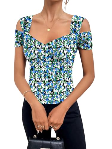 Image of Blingfit Cold Shoulder Tops Summer Tunic Shirts for Women T Shirts V Neck Short Sleeve Casual Tees Blouses 2026