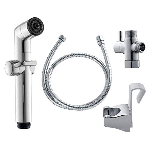 Chrome Toilet Hand Shower Bidet Sprayer Spray Shower Kit - Adjustable Flow Nozzle Toilet Spray Gun Bidet Set Wash Body Cleaner