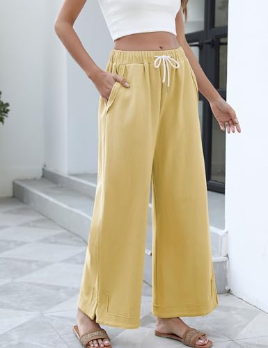 Image of Athlisan Womens Baggy Wide Leg Palazzo Pants Casual Loose Drawstring Elastic Waisted Lounge Trousers with Pockets