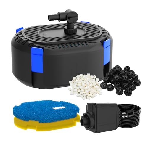 AquaMiracle 400GPH Pond Filter Pump with 4-Stage Filtration | Pond Pump Filter Box | Fish Pond Filter for Outdoor Ponds 200-350 Gal | for Garden, Waterfall, Fountain, Water Feature