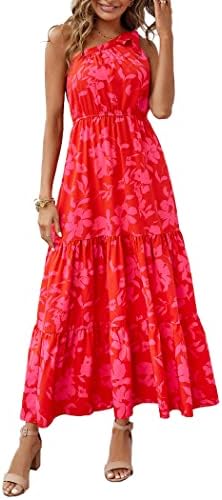 PRETTYGARDEN Women's One Shoulder Boho Floral Maxi Dress