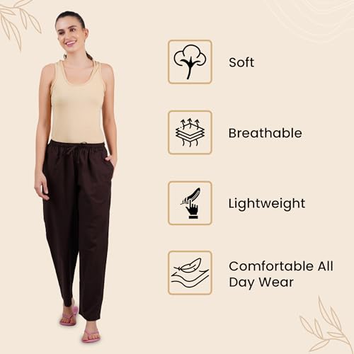 Image of Happy Bunny Parallel Pants for Women 100% Cotton Ankle Length Trousers Regular Fit with Elastic Drawstring Stylish & Pockets Casual Formal Wear for Office & Home