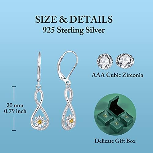 FJ Women Daisy Earrings 925 Sterling Silver Infinity Dangle Drop Earrings Daisy Jewellery Gifts for Women Girls