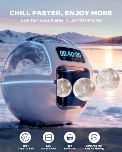 Image of Silonn 2.4″ Sphere Ice Maker, Clear Ice Ball Maker with Slow-Melting, 3 pcs in 40 Mins, 100 pcs /Day, Crystal Sphere & Rapid Sphere Technology, Self-Cleaning Ice Maker Countertop Ideal for Whiskey