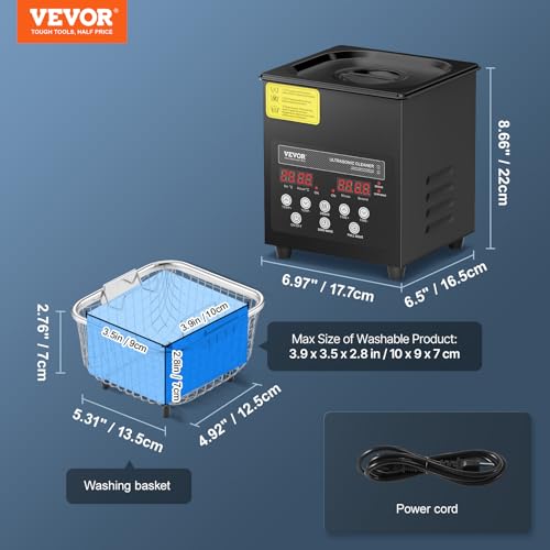 VEVOR 2L Ultra Sonic Cleaner, 60W Digital Sonic Cleaning Machine with Gentle Mode & Upgraded Degassing, 40kHz Ultrasound Cleaner Machine with Heater & Timer for Jewelry, Glasses, Tools, Retainer