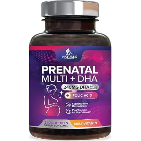 Women's Prenatal Multivitamin with Folic Acid + DHA, Prenatal Vitamin Supplement for Fetal Support w/Folate, Omega 3, Vitamins D3, B6, B12 & Iron, Pregnancy Prenatal DHA, Non-GMO - 240 Softgels Cover