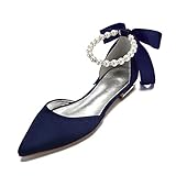 LLBubble Women Satin Pearls Wedding Flats Shoes for Bride Pointed Toe Prom Evening Bridal Party...